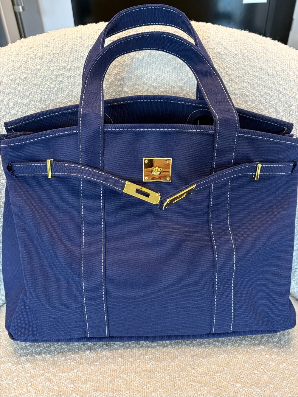 Brand new dark blue canvas with Gold Hardware BOATKIN Birkin tote bag